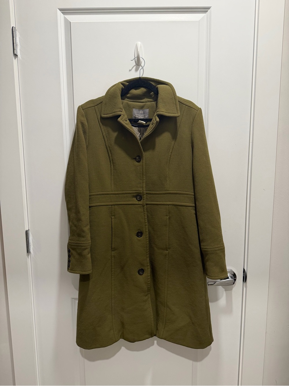 J. Crew Double Cloth Olive Green Wool-Blend Trench Coat